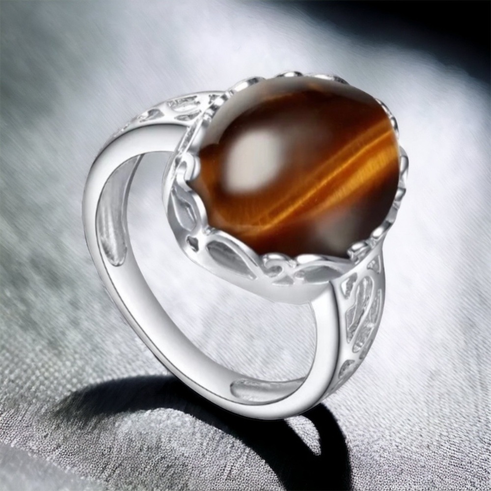 Sterling Silver Ring, Tiger’s Eye Gemstone, 6.75